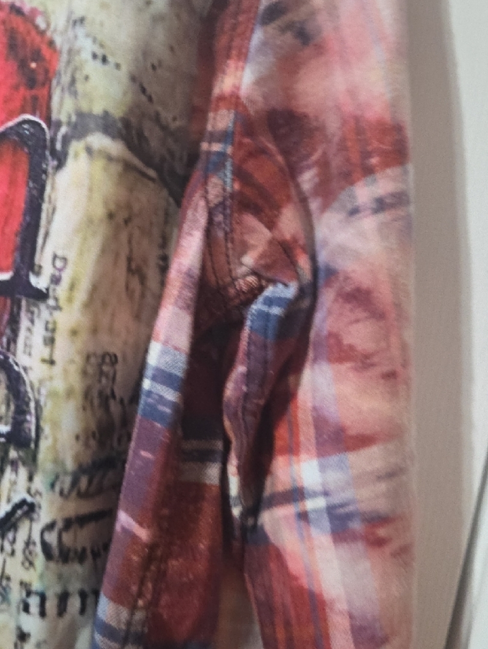 George Hand Bleached/Altered Navy/Red Plaid Button-Up Flannel - Picture 8 of 11